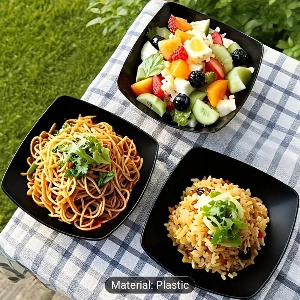 4pc Salad Bowl Set | Modern Plastic Serving Bowls | Microwave & Dishwasher Safe